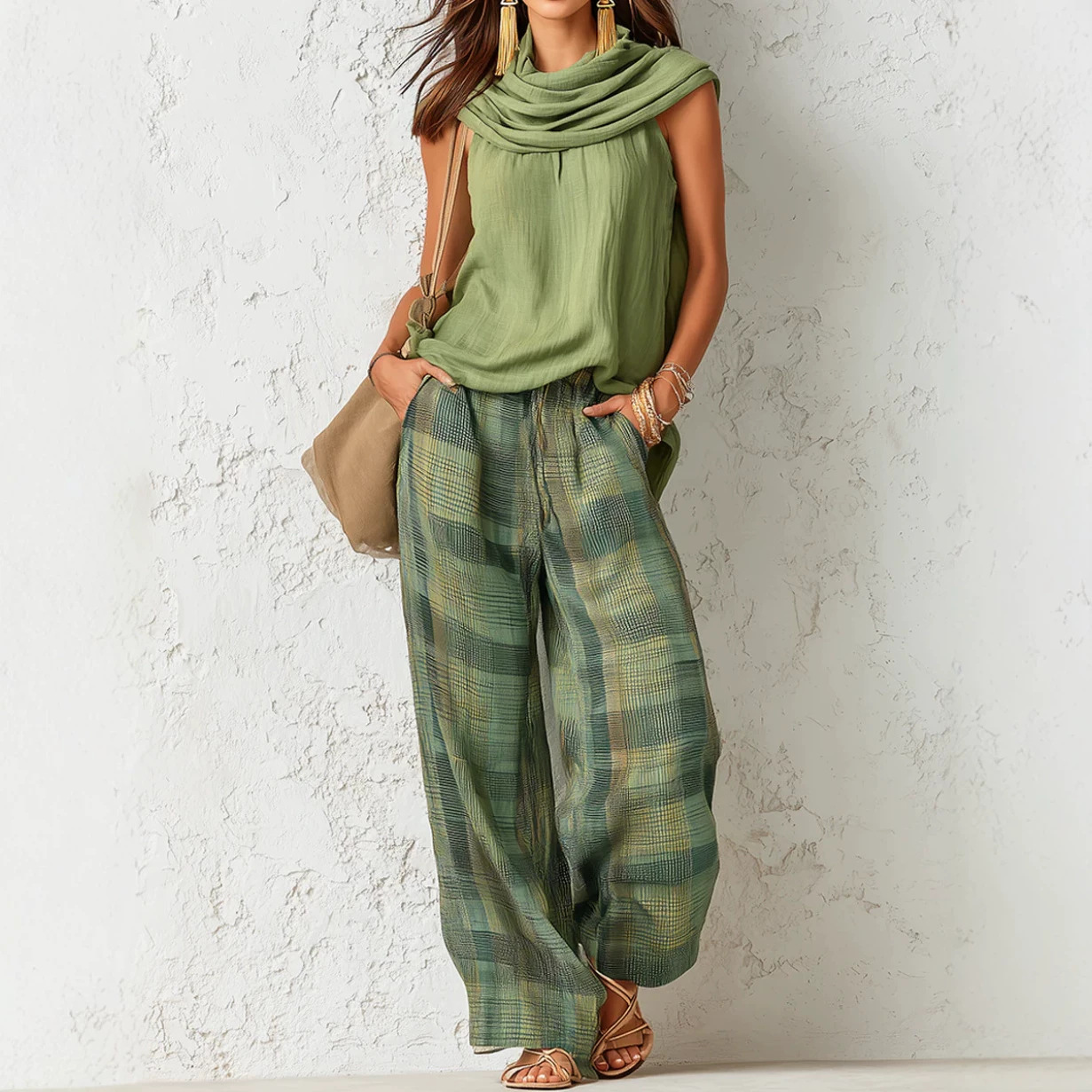Ethnic Fashion Design - 2026 Neue Damenmode Boho Grünes Ärmelloses