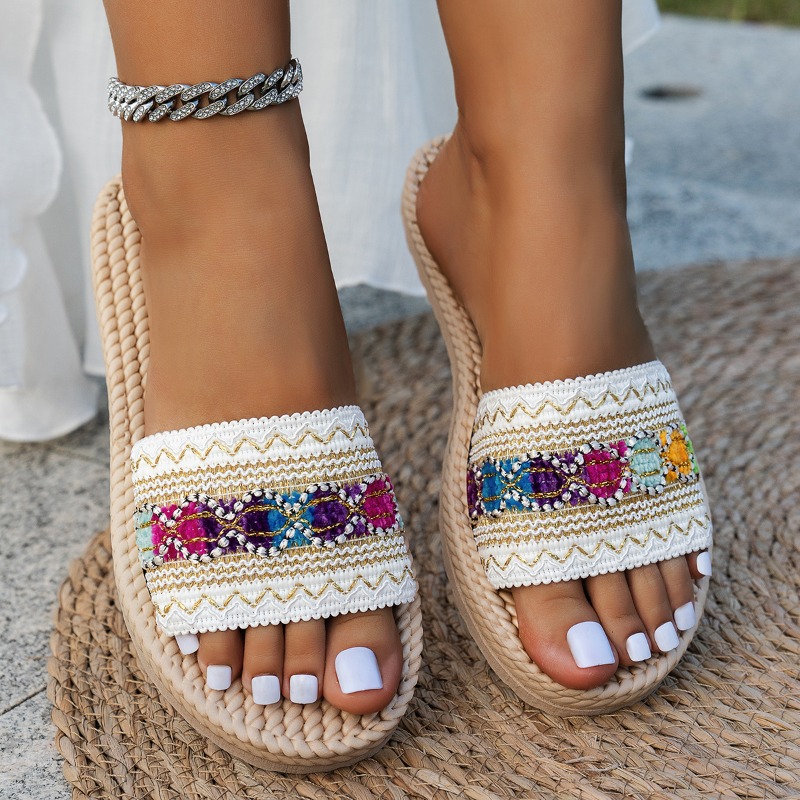 Ethnic Fashion Design - Damen-Slipper für Draußen, Flache Designer-Schuhe, Große